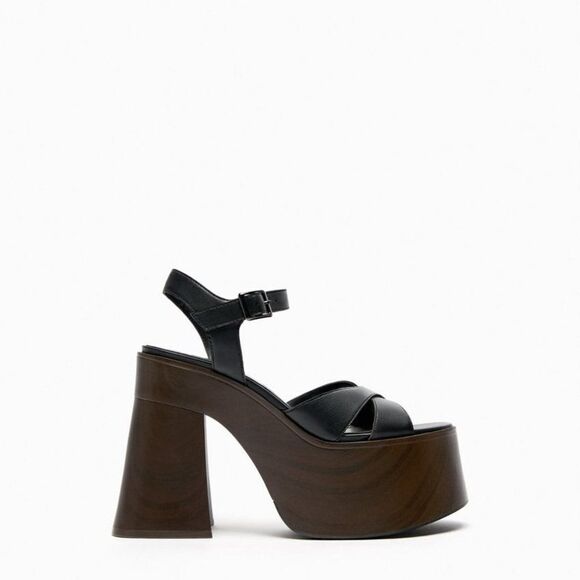 ZARA WOOD PLATFORM HEELS SANDALS - Picture 11 of 11